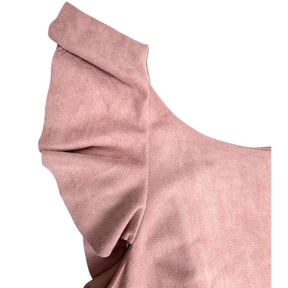 NWT Faux Suede Low-Back Ruffle Shift Dress Blush Pink Sexy Coquette Y2K Sawyer L - Picture 2 of 13